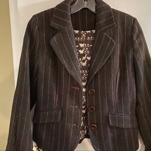 Boden Brown Wool Salmon Broken Stripe Blazer 8